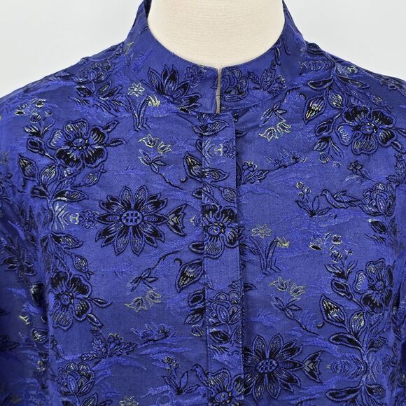 Chico's Silk and Linen Shirt Jacket Women's 1 Blue Floral Asian Design - Picture 1 of 6